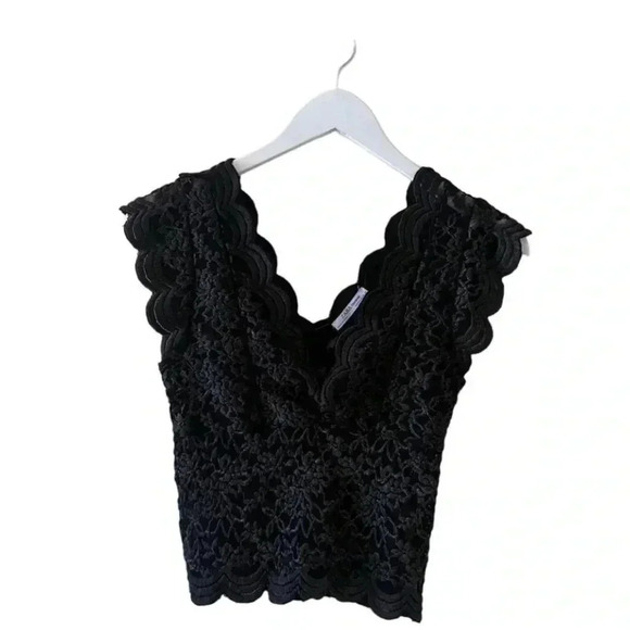 Zara Trafaluc Black V-Neck Lace Embroidered Sleeveless Romantic Top SZ S #1698 - Picture 1 of 10
